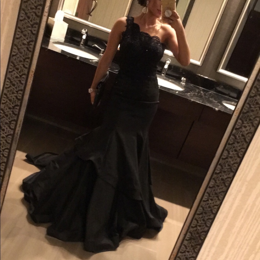 Mori Lee black mermaid trumpet dress prom